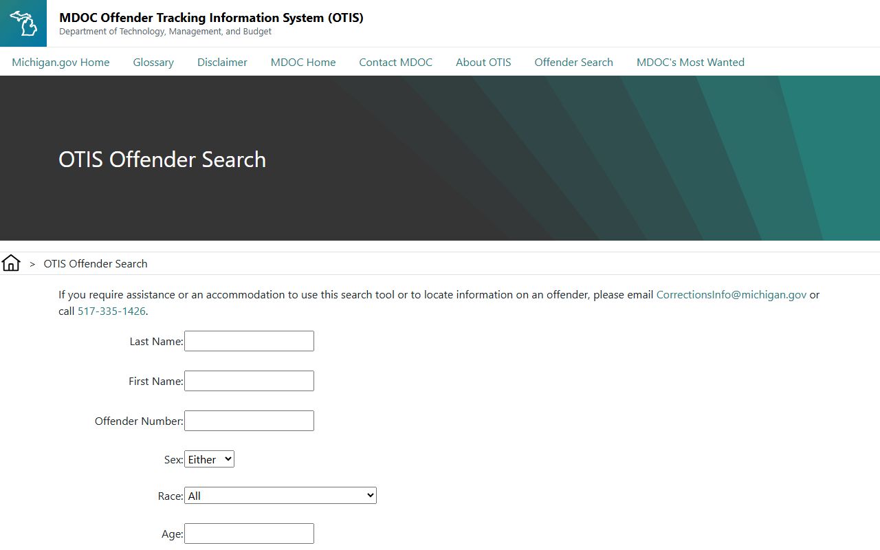 Sanilac County court charges OTIS profile search form