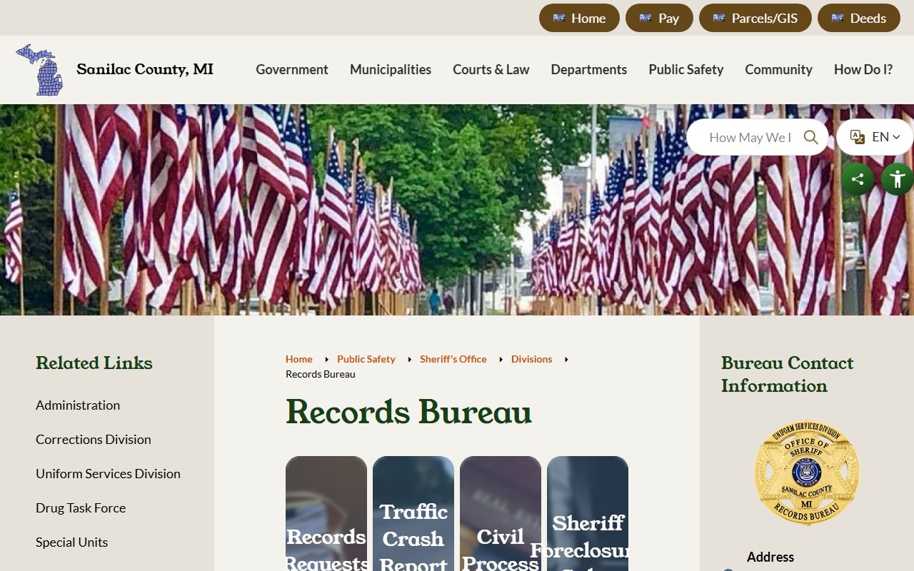 Sanilac County arrest records Sheriff Records Bureau page