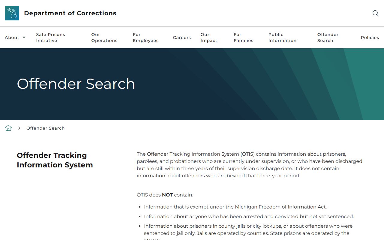 Sanilac County court charges OTIS offender search page