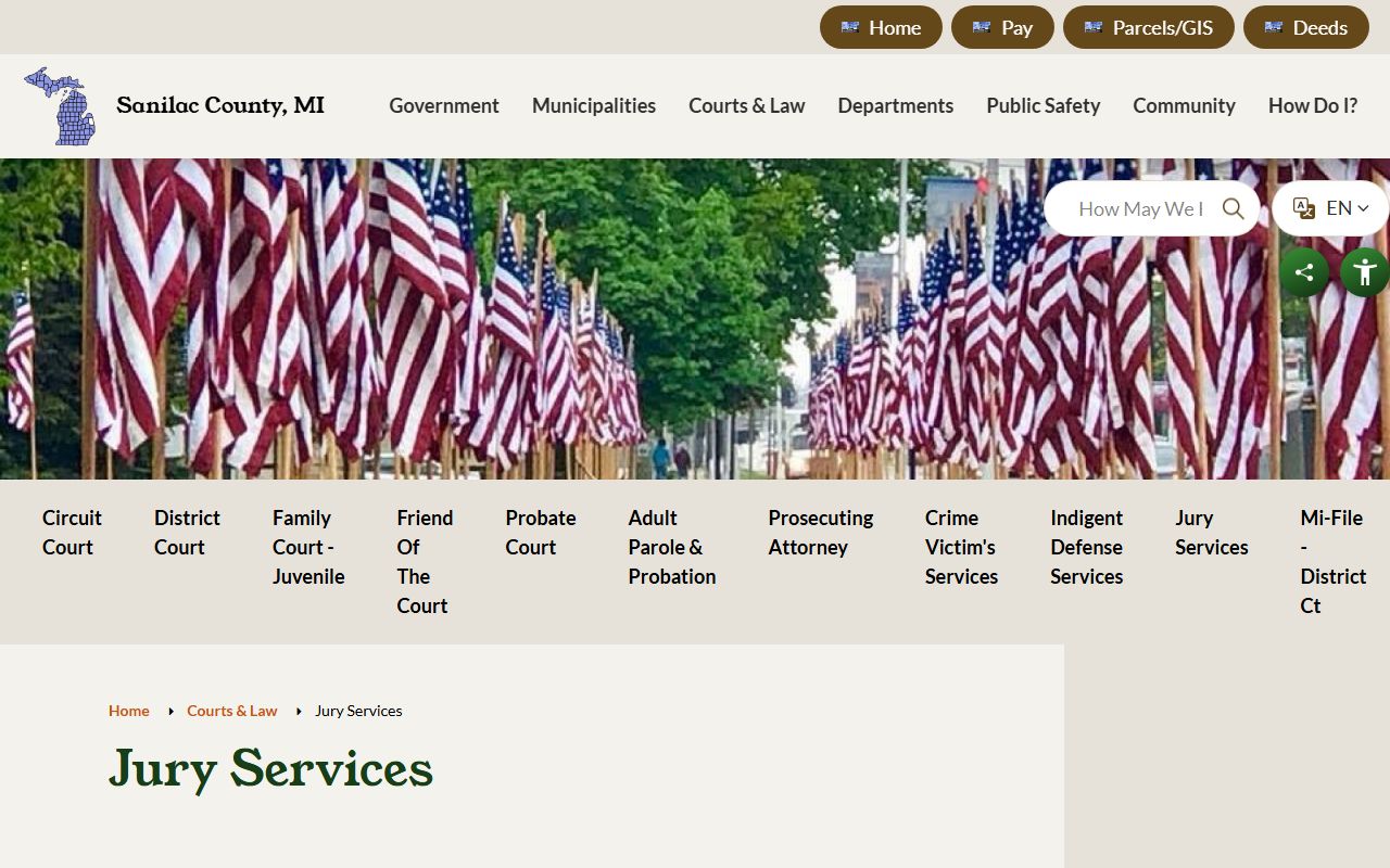 Sanilac County court dockets jury services page