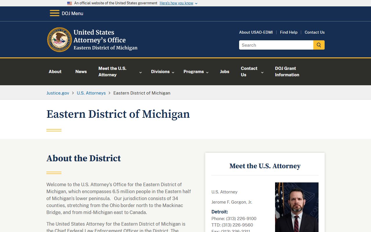 Sanilac County criminal court records US Attorney Eastern District of Michigan