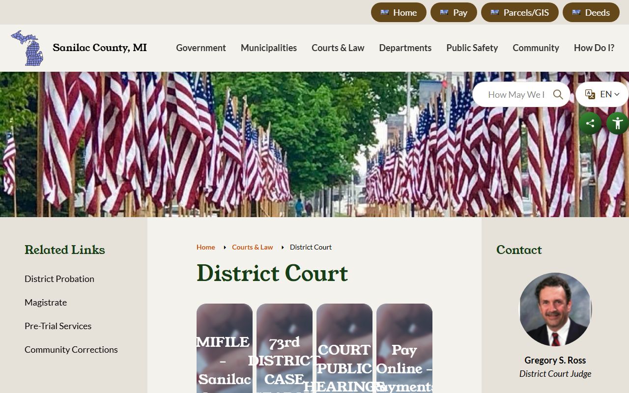 Sanilac County District Court 73A district information page