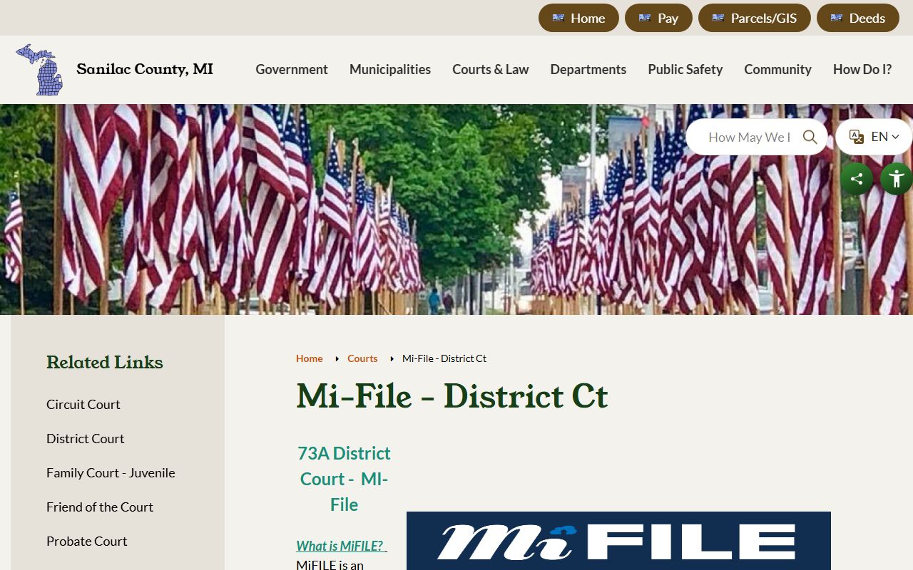 Sanilac County District Court MiFILE e-filing page