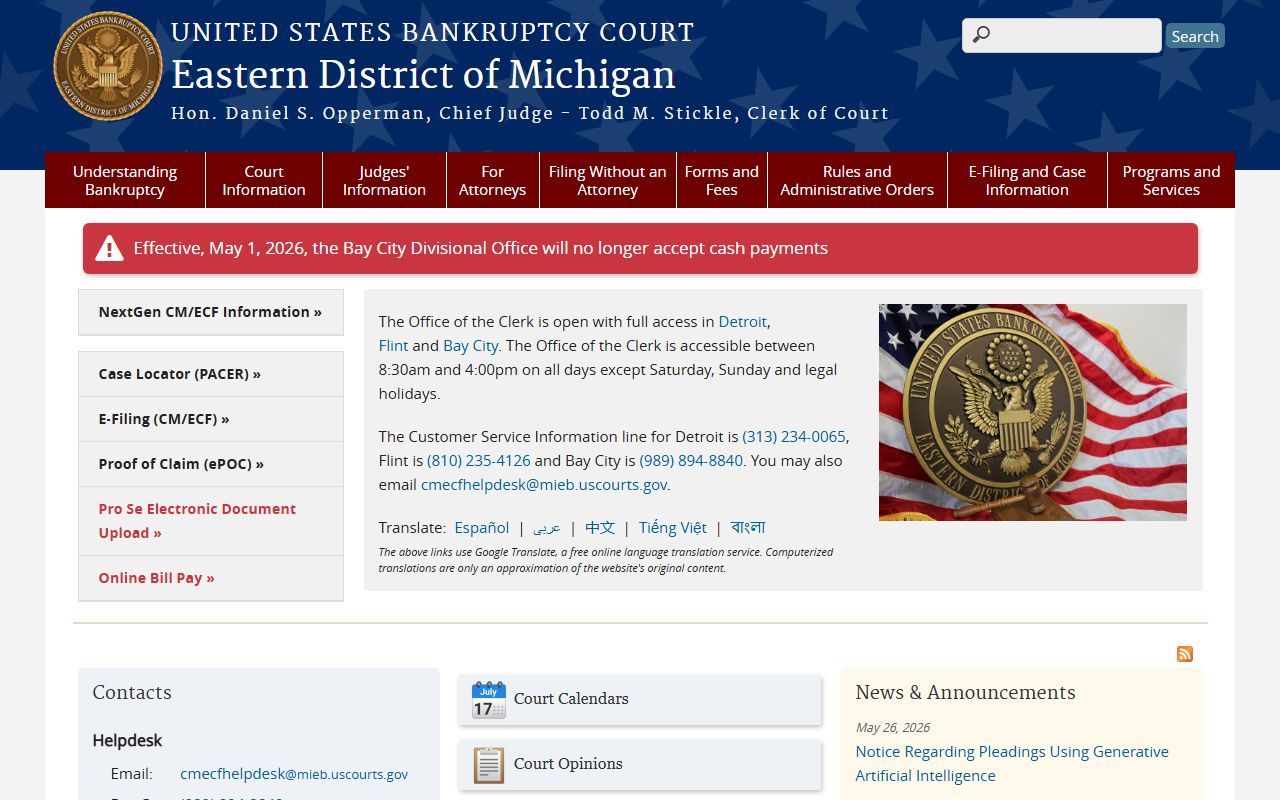 Sanilac County court records Eastern District bankruptcy court