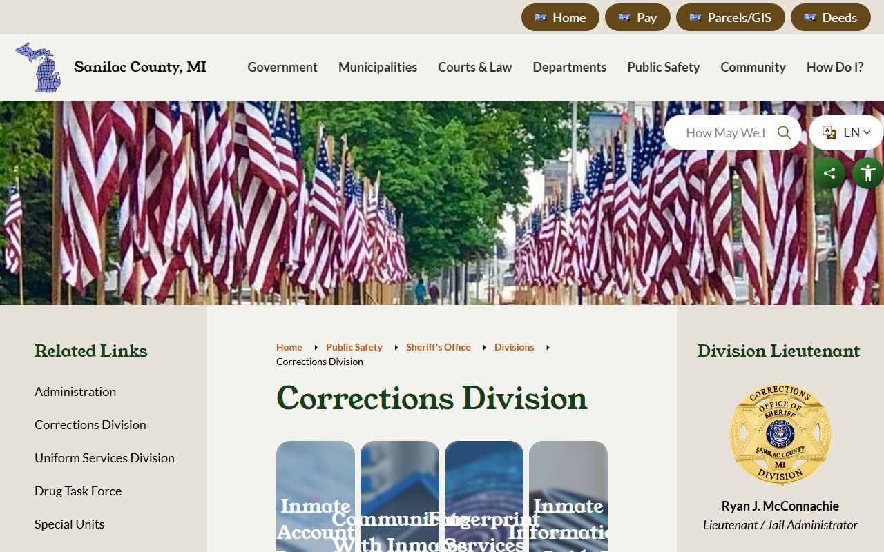 Sanilac County jail corrections division inmate operations page
