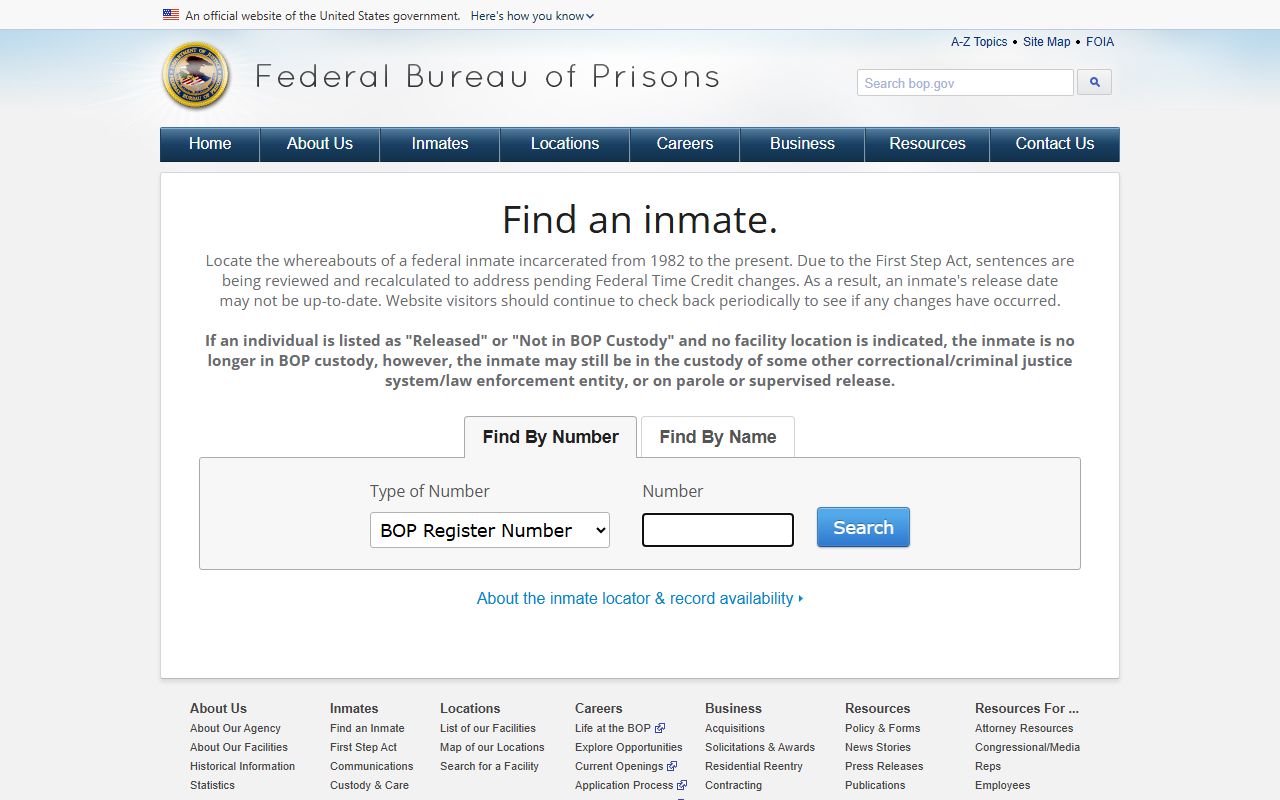 Sanilac County inmate federal Bureau of Prisons custody locator search