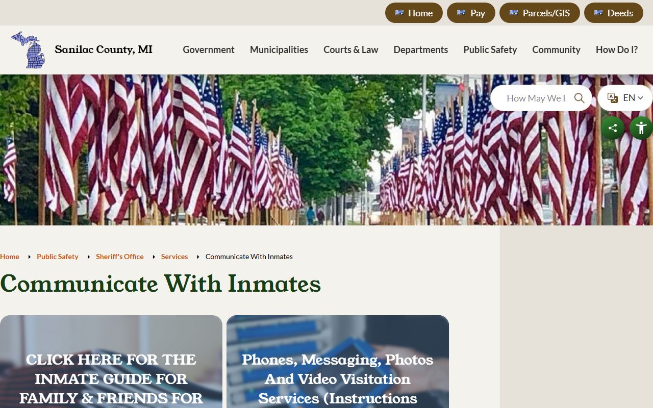 Sanilac County inmate communication phone video and messaging services page