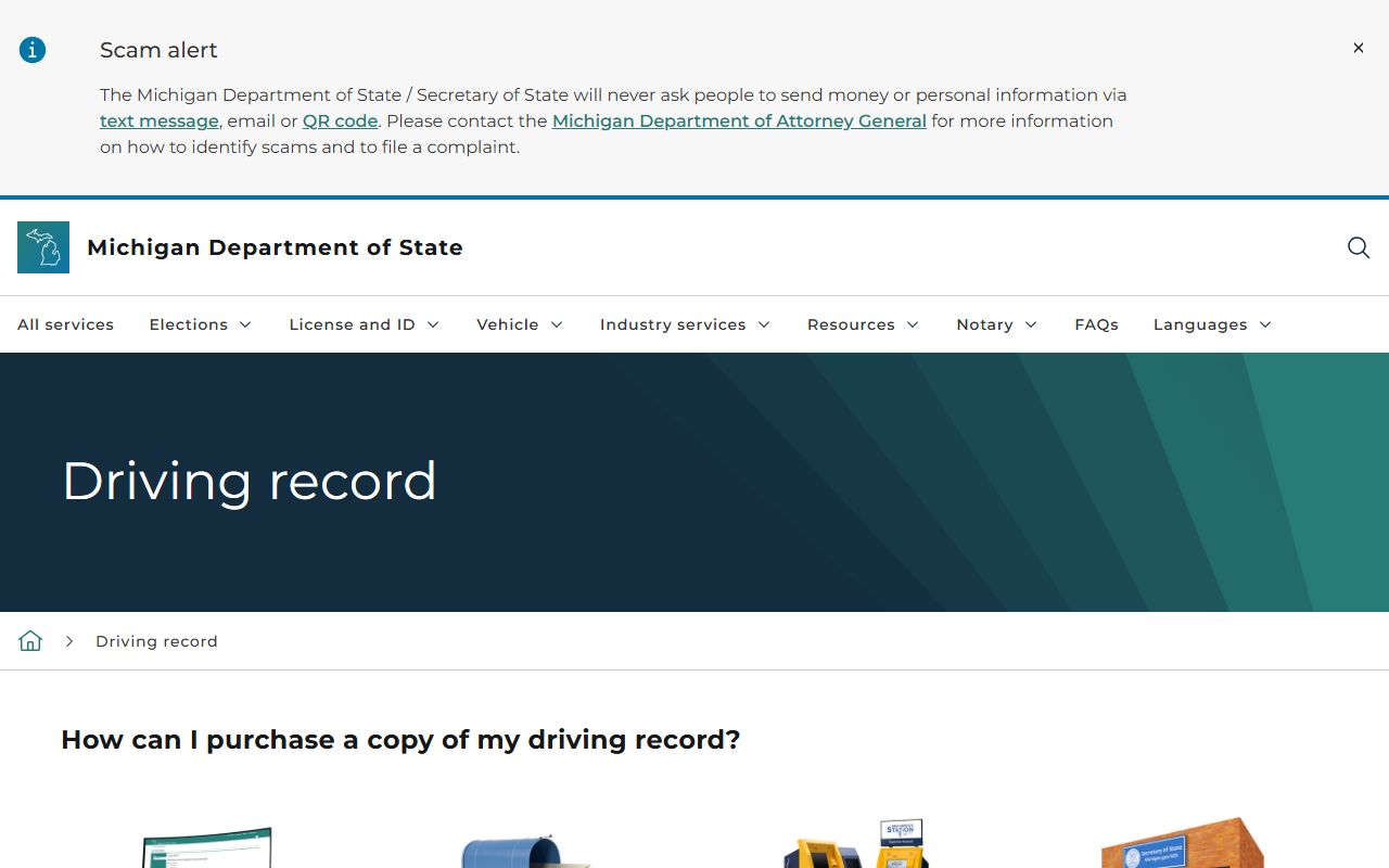 Sanilac County traffic court records Michigan Secretary of State driving record page