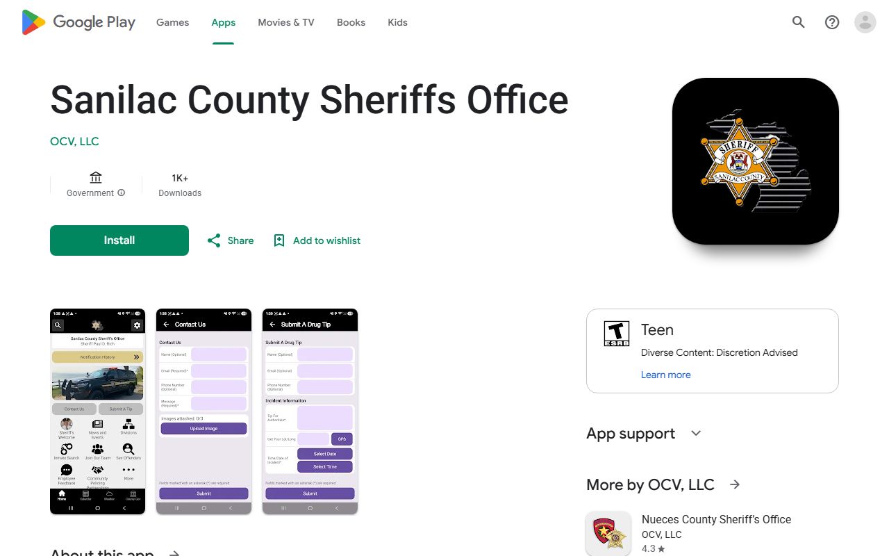 Sanilac County warrant sheriff mobile app Google Play listing